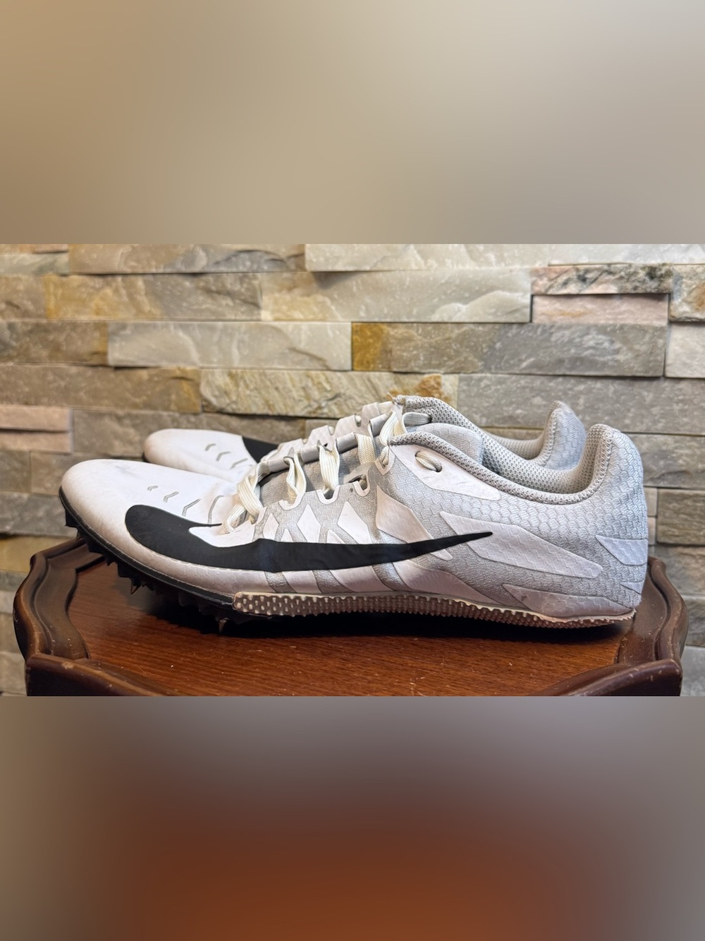 Mens Sz 10 Nike Zoom Rival S 9 track Spikes White Black Swoosh Running Shoe